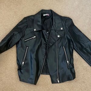 Papaya Black Faux Leather Cropped Jacket